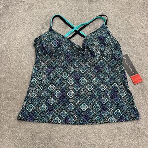 Beach Native Underwire Padded Tankini Swim Top Women 40D DD Blue Adjustable NWT